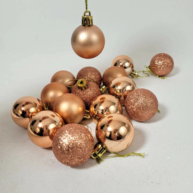 Bola De Natal Rose Gold Mix 4cm Para Árvore Kit 16pc Bola De Natal Rose Gold Mix 4cm Para Árvore Kit 16pc