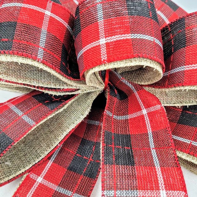 Laço Vermelho Xadrez 33x25x14cm Para Árvore De Natal GG Laço Vermelho Xadrez 33x25x14cm Para Árvore De Natal GG