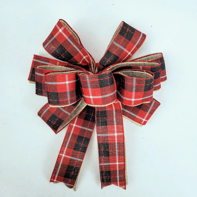 Laço Vermelho Xadrez 33x25x14cm Para Árvore De Natal GG Laço Vermelho Xadrez 33x25x14cm Para Árvore De Natal GG