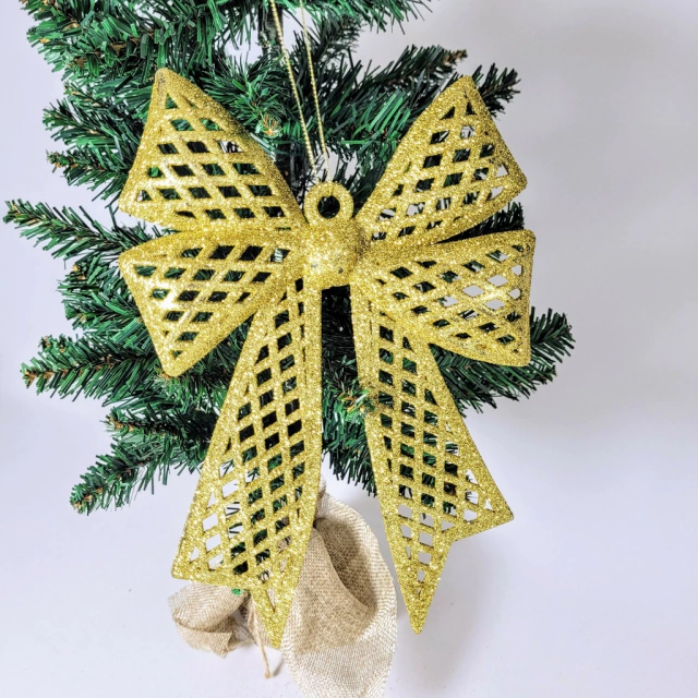 Laço Dourado Para Árvore De Natal 23x16cm Penduricalho Laço Dourado Para Árvore De Natal 23x16cm Penduricalho