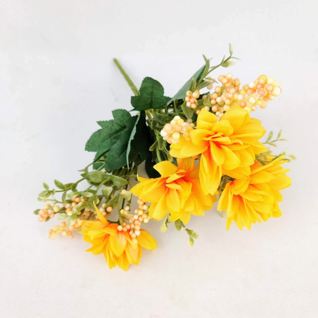 Dalia Amarela Buquê 35x18cm Flor Planta Artificial