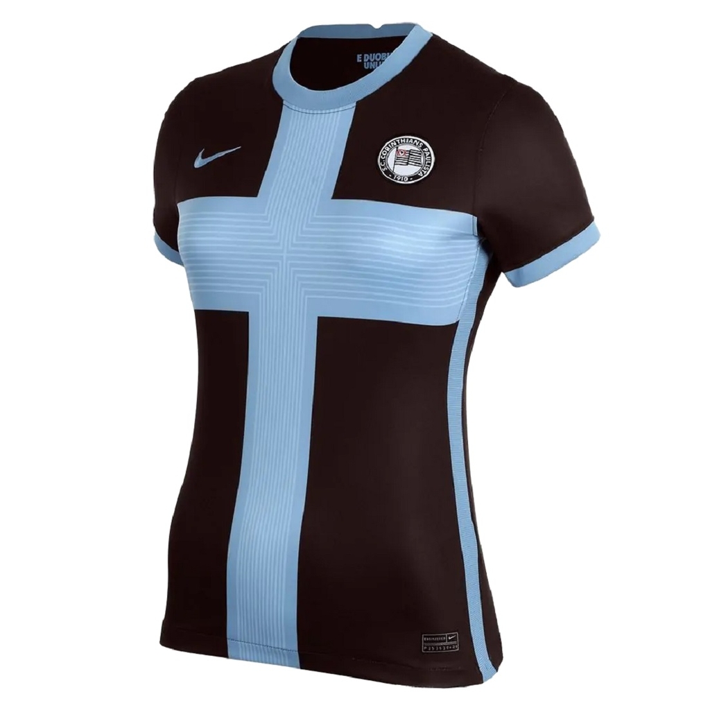 Camisa Feminina Corinthians Uniforme 3 Marrom e Azul 2020 Torcedora Ni