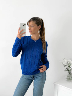 Sweater cuello redondo con trenzas en delantero y manga Abruzzo en internet