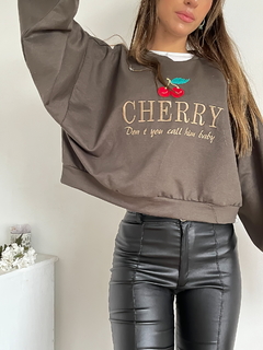 Buzo rustico ancho manga globo bordado Cherry - tienda online