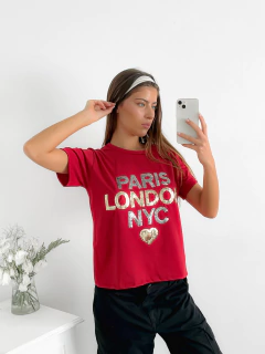 Remera lentejuelas Paris london - tienda online