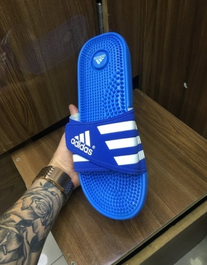 chinelo adidas azul e branco