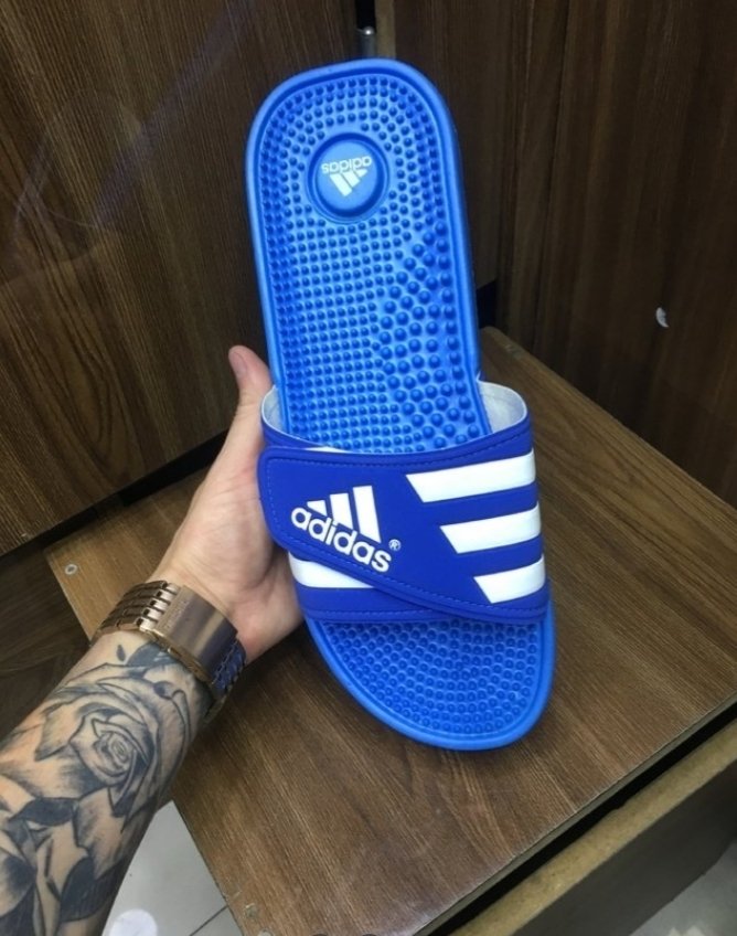chinelo adidas azul e branco
