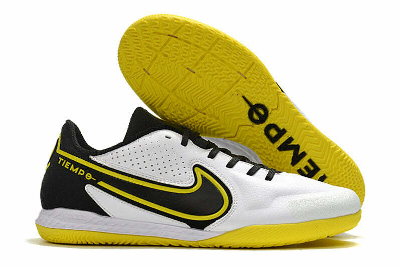 Chuteira de futsal Nike Tiempo Legend 9 Pro Preto com Branco e Amarelo