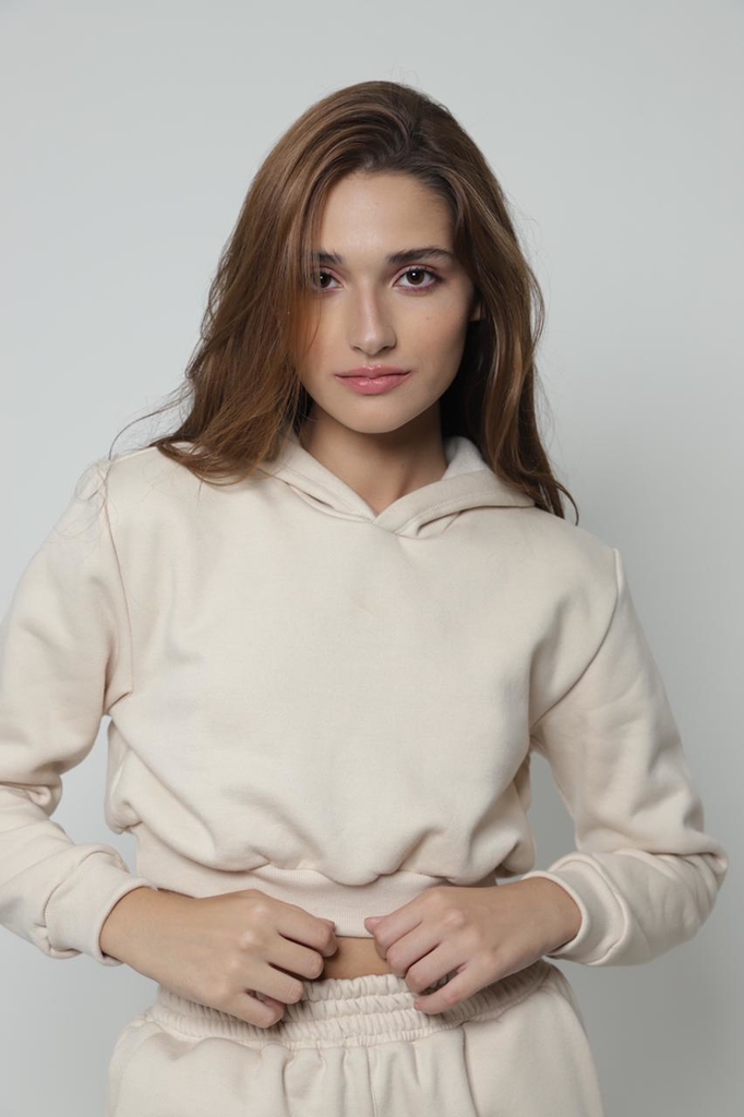 beige cropped moletom com capuz