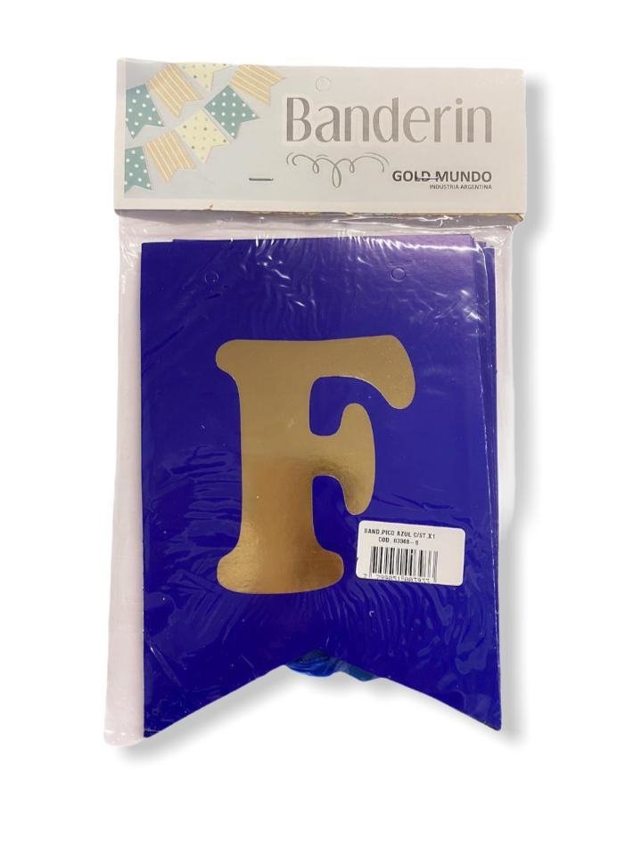 Banderin Azul letras Doradas Gold Mundo Feliz Cumpleaños!