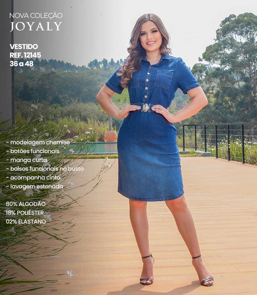 Vestido Chemise Jeans Joyaly Moda Evangélica 12145