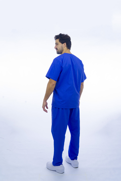 Conjunto Pijama Hospitalar Masculino Em Brim 100% Algodão Azul - comprar online