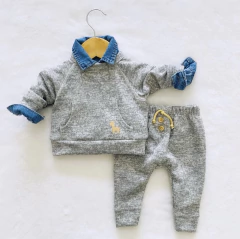 SET TEJIDO LITTLE GIRAFFE GRIS JASPEADO
