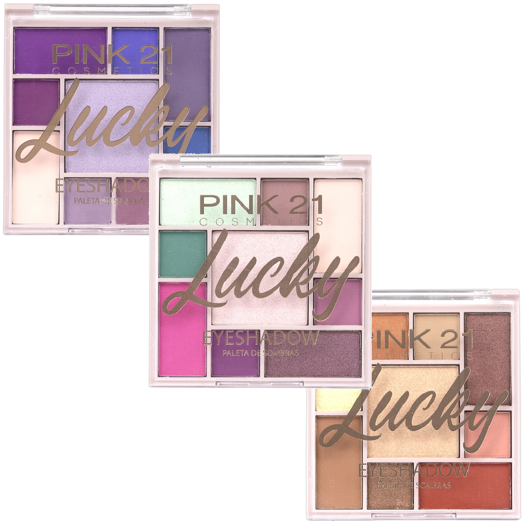 Paleta de Sombras 9 cores Lucky Eyeshadow Pink 21 - Kit com 3 unidades