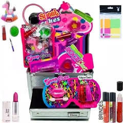Maleta Infantil Kit Maquiagem Completa c/ Batom Gloss Esponjas