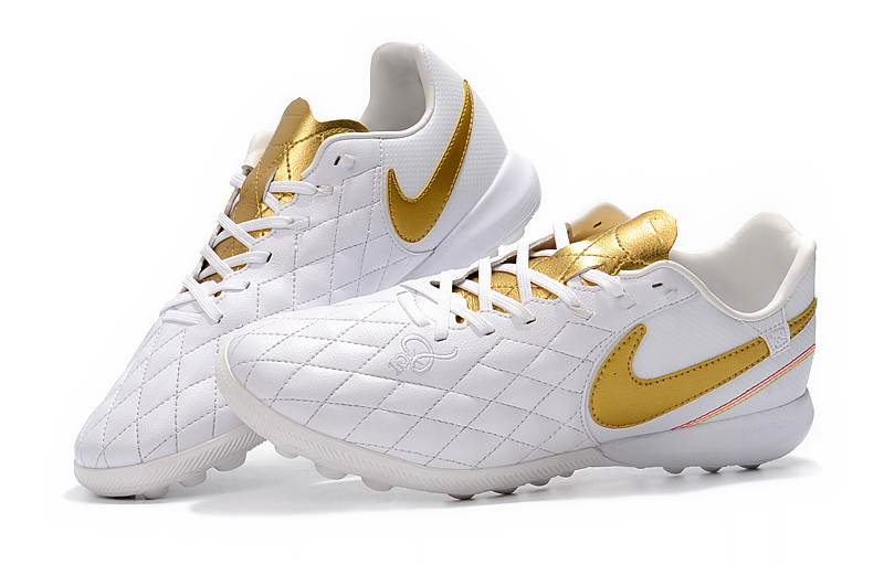Chuteira Society Nike Tiempo Pro Ronaldinho R10 Edição limitada - Branca e  dourada