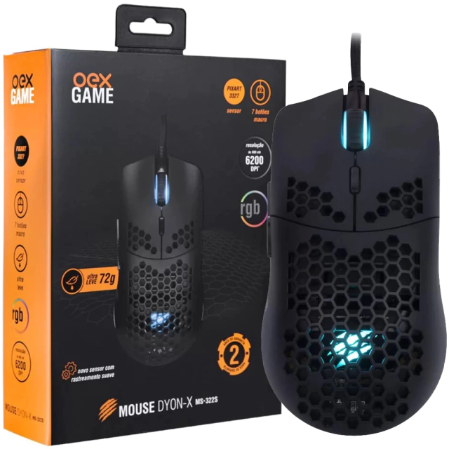 Mouse Gamer Oex Game Dyon-X Preto Rainbow 7 Botões 16.000 Dpi Sensor ...