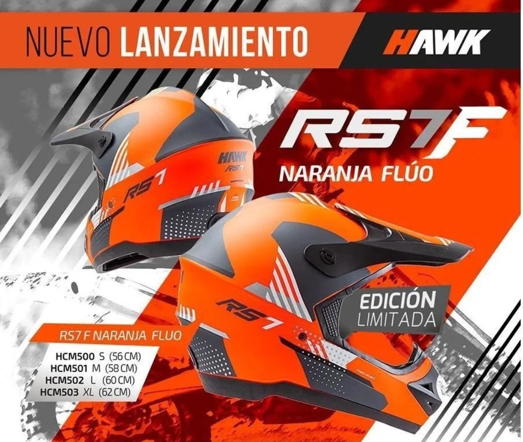 Casco Hawk RS7 cross naranja con grafica - RideMax
