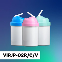 Vaso con tapa y pico color rosa para aplicacion de vinilo