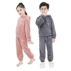 mendigo lona Ceniza Conjunto Pijama Polar Soft Liso KIDS - Tienda Ewin