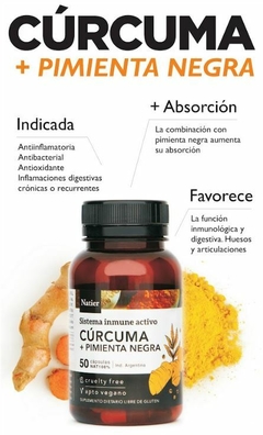 Cúrcuma Más Pimienta Negra Natier, 50 Caps, Sistema inmune - comprar online