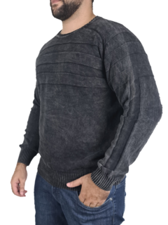 blusa de frio 100% algodão gola careca preta listrada - comprar online