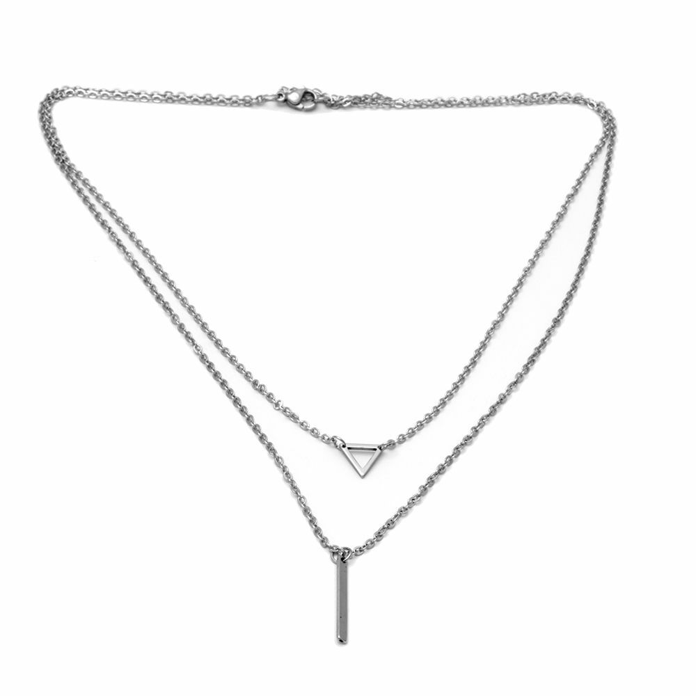 Collar Doble Cadena Triángulo 45 a 50 cm. Acero Quirúrgico