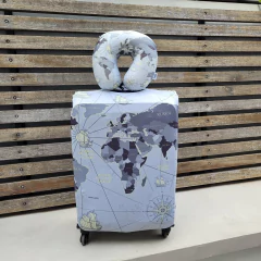 Kit De Viaje: Almohada Cuello Viscoelástico + Funda Valija 23 kg - Mapa Gris