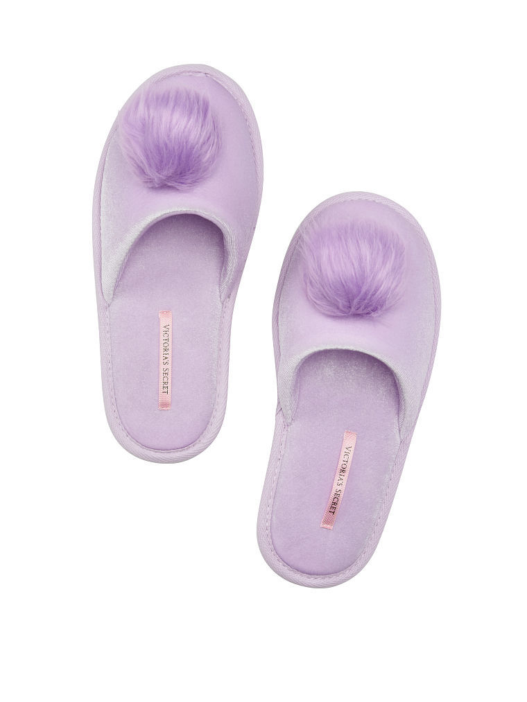 Pantuflas Lila Pastel Pompom Simil Piel M 37/38 Victoria's Secret