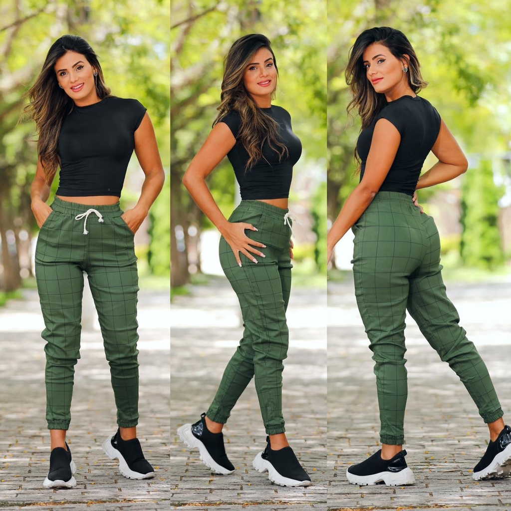 Déstockage > calça verde militar feminina jogger -