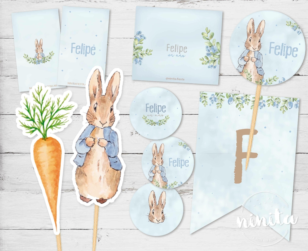 Kit imprimible Party Básico Peter Rabbit - Ninita