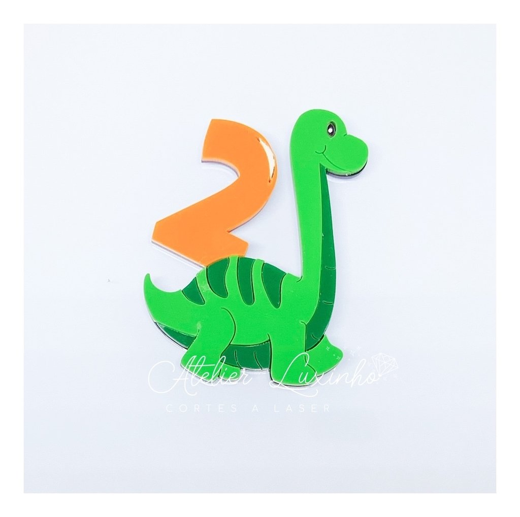 Aplique em Acrílico Dinossauro Colorido com Idade ( 3 peças )