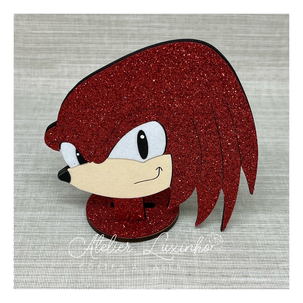 Aplique para Cofre Mdf e eva glitter Rosto Knuckle the Echidna ( 3 peças )