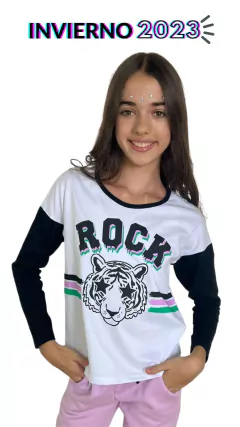 REMERA MANGA LARGA ROCK TIGER BLANCA/LILA