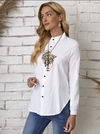 Camisa Feminina com Botões Tecido Branco Algodão Bordada