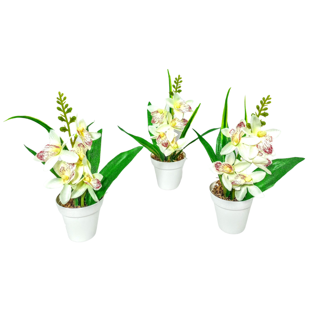 3 Arranjos MIni Orquídeas Artificiais SMOOT - BRANCO