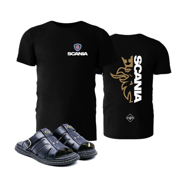 Kit Sandália Preta One + Camiseta Scania 100% Algodão
