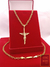Corrente cadeado 70cm 4mm Fecho Gaveta Banhada a Ouro 18K + Pingente Cruz Cristo