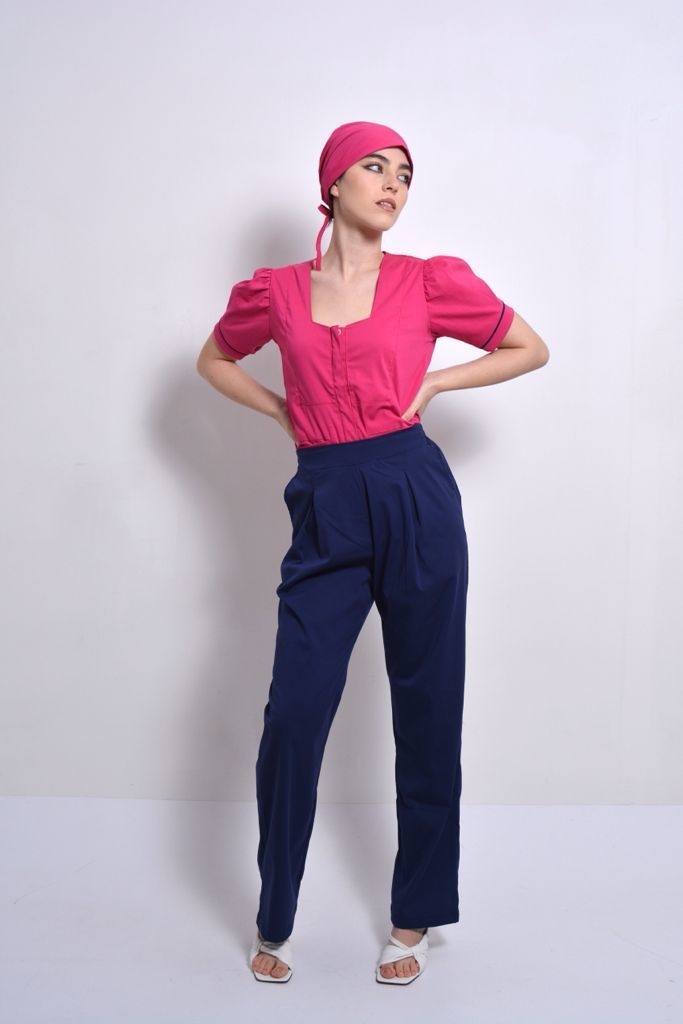 Pantalón Pinzado elastizado mujer azul marino