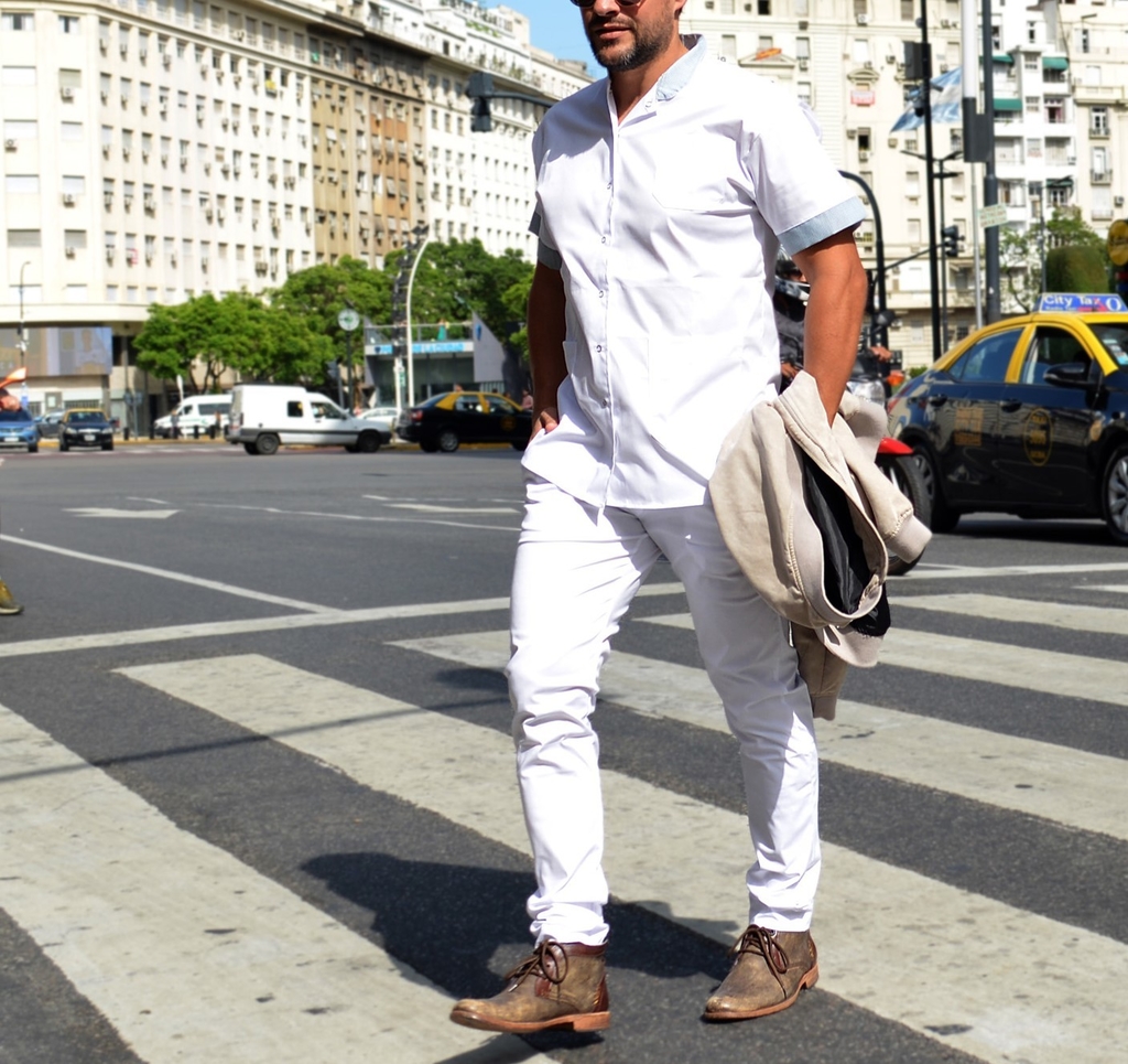 Pantalón chupin elastizado hombre BLANCO