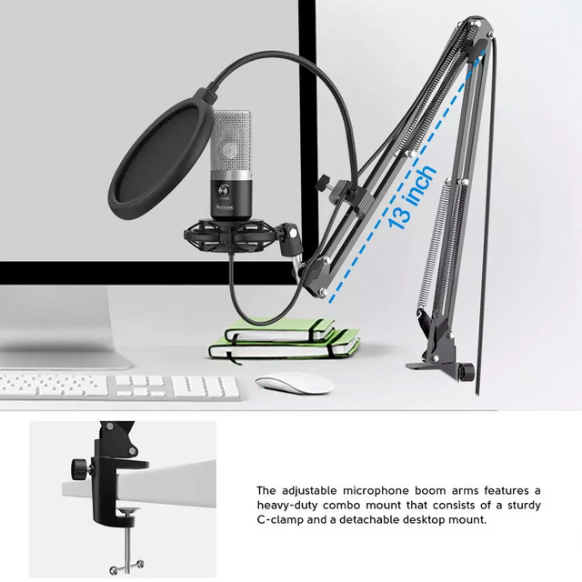 Kit Micrófono profesional condesador con brazo y antipop USB T670 FIFINE