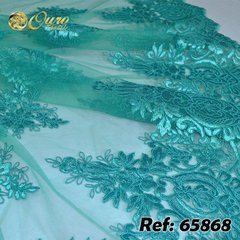 Tecido Tule Bordado Miss Verde Jade - Ouro Têxtil Tecidos - Melhores Tecidos para moda Festas ao Casual