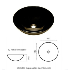 Bacha De Apoyo Redonda Vidrio Negra Baño ø42 x 15 cm. Pringles San Luis 01/91/700 - comprar online