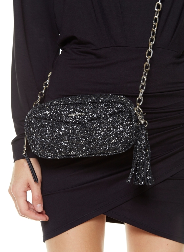 BOLSA JOHN JOHN FEMININA CROSSBODY SHINE 1084 PRETA