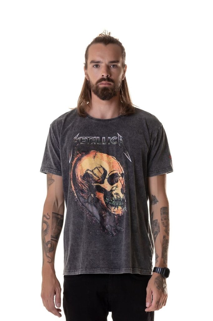 Camiseta Masculina Estonada Skull Metallica