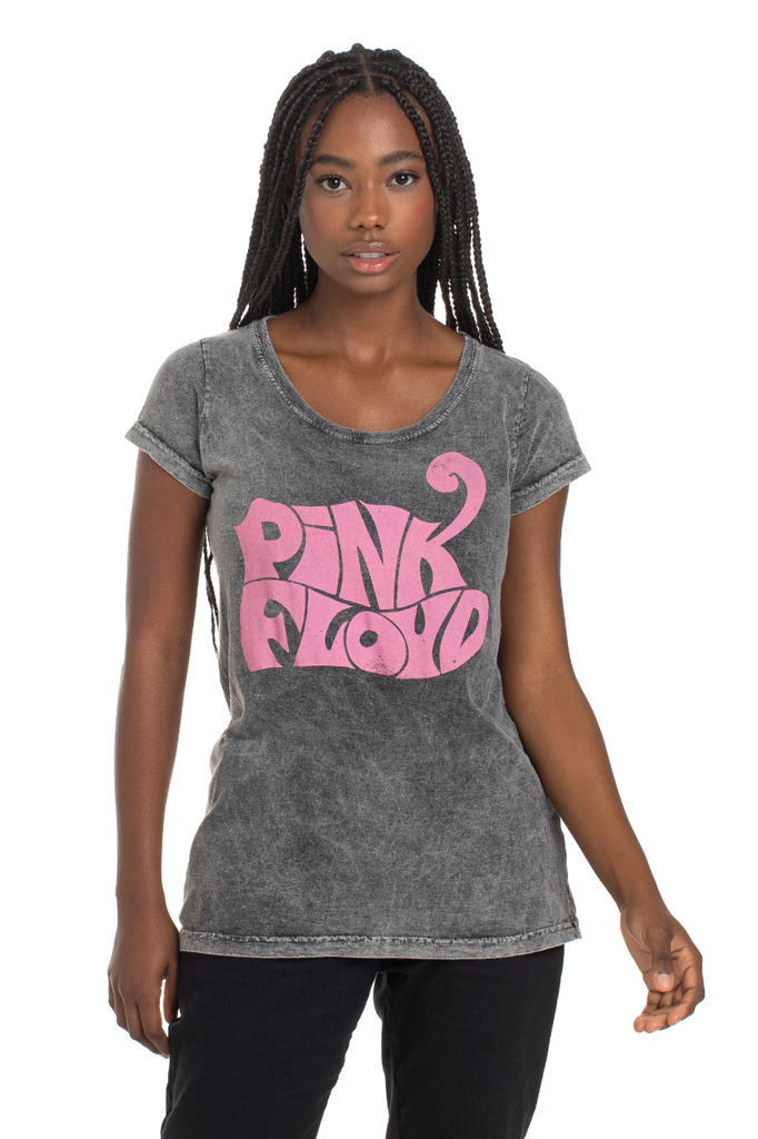 Camiseta Feminina Estonada Pink Floyd Lettering