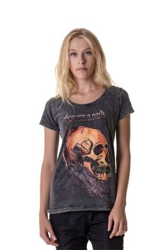 Camiseta Feminina Estonada Skull Metallica