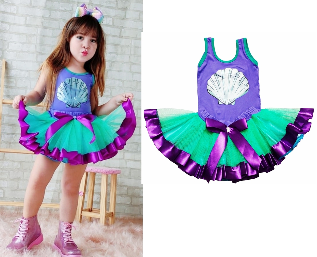 Fantasia Sereia Glamour Infantil _ Body & Saia Tutu