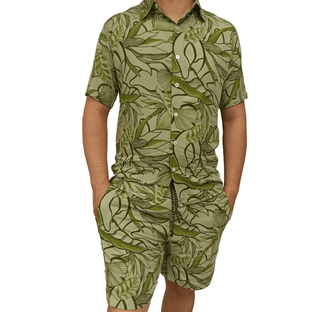 Conjunto Masculino Camisa Manga Curta + Short Despojado Moda Praia