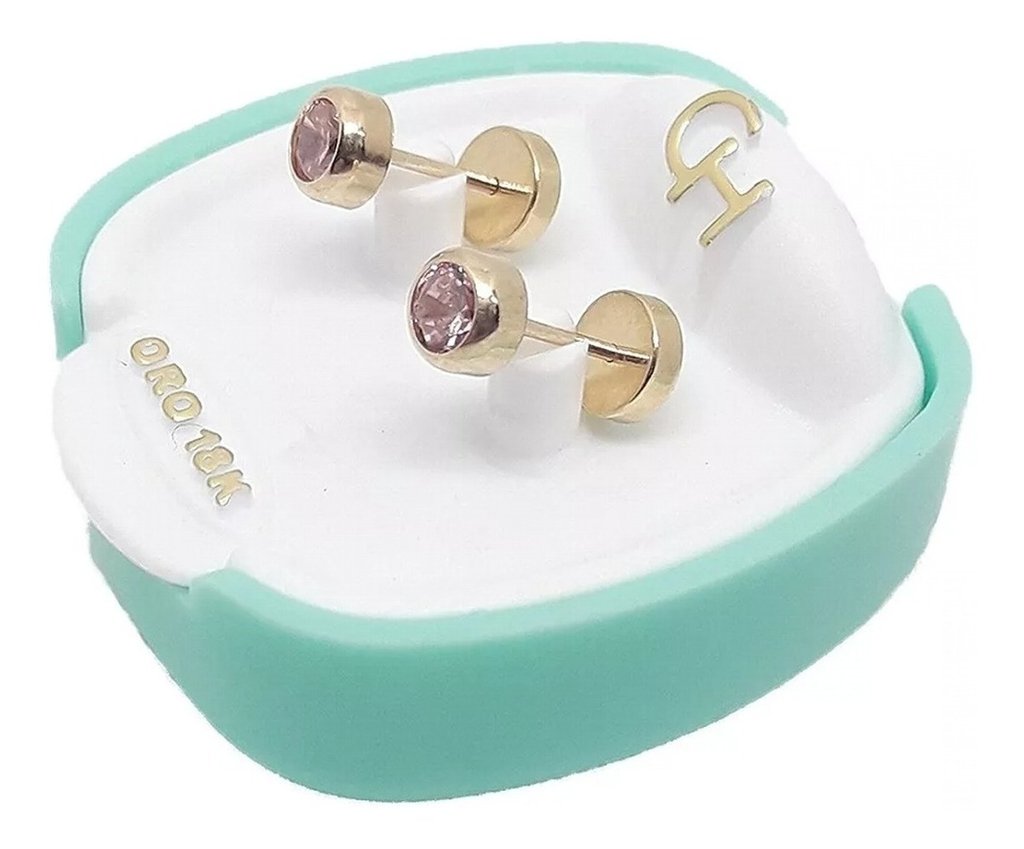 Aros Abridores Bebe Tubo Piedra Rosa 5mm Ch 193 Oro 18kts